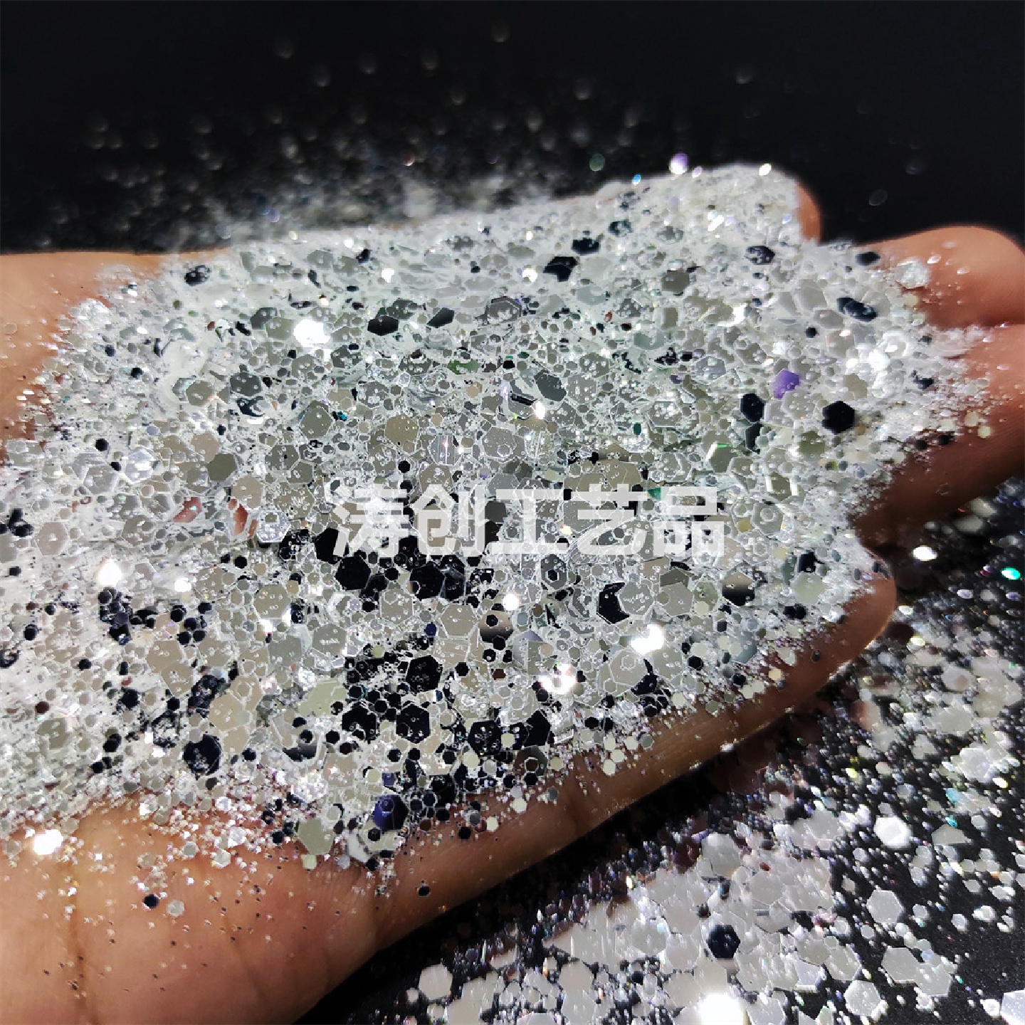 钻石高闪银亮片美甲混合亮片闪粉混合六边白色镜面银金葱粉亮片