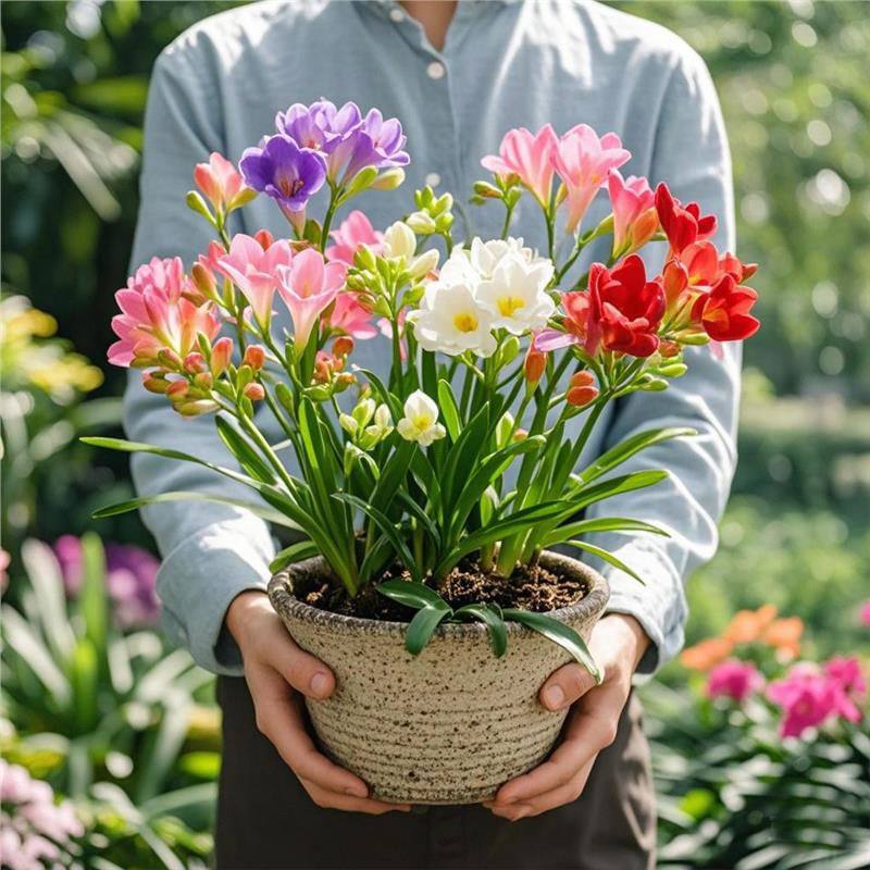 香雪兰花球盆栽重瓣种小苍兰带芽种根带花苞混色盆栽鲜花,鲜花速递/花卉仿真/绿植园艺,造型盆景,淘宝优惠券,粉丝福利购,淘宝优惠卷