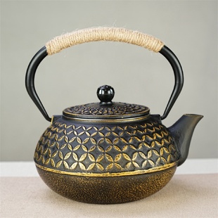 煮水泡茶家用养生铸铁壶茶具摆件 900ml铁艺茶壶复古带过滤网日式