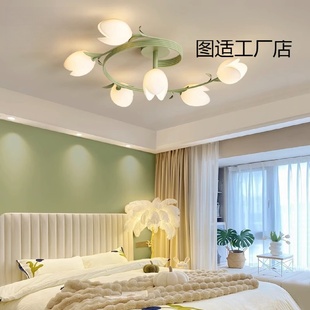 卧室灯法式 新款 奶油风铃兰花玫瑰花郁金香灯客厅餐厅简约儿童书房