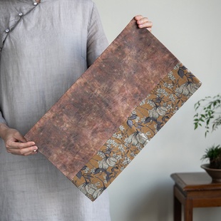 禅意桌旗茶道配件 复古风唐彩纹拼接玉兰花干泡席茶桌垫布家用中式