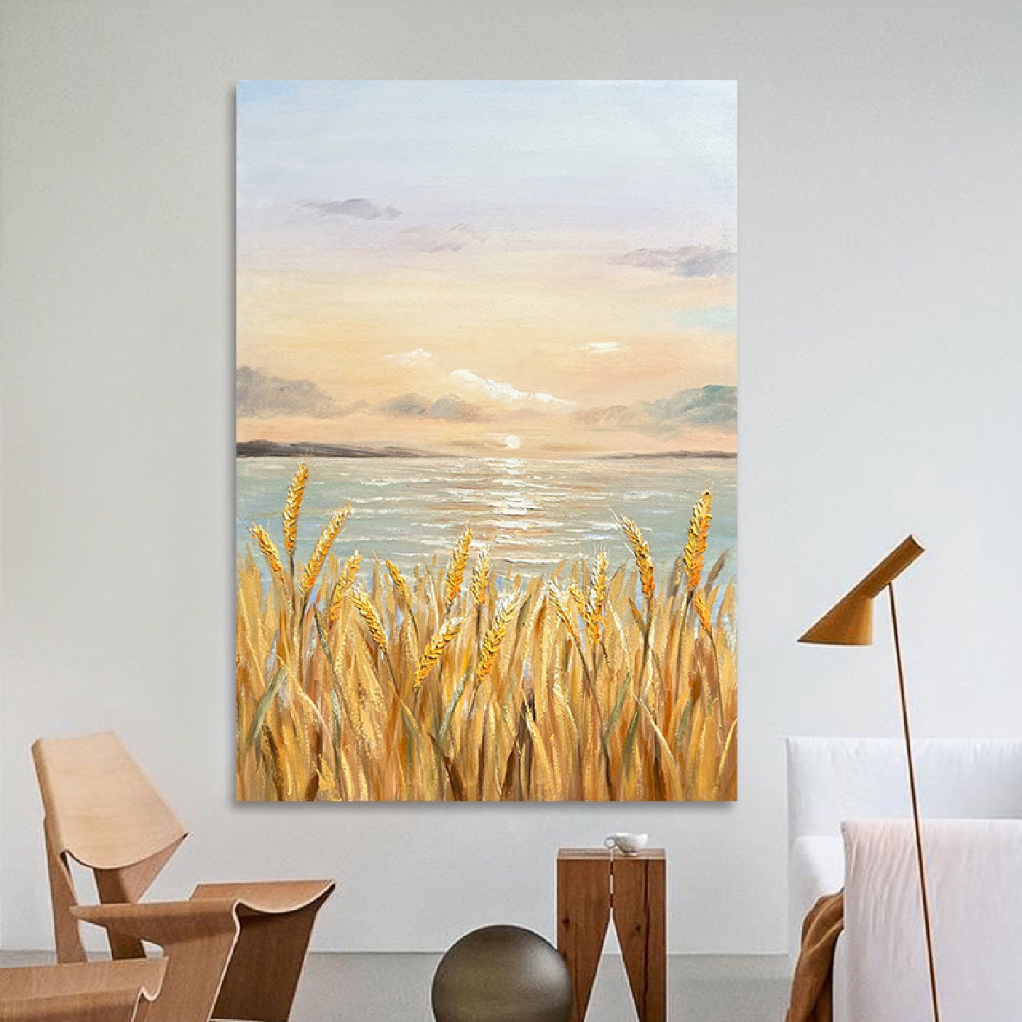 手绘油画金色麦田客厅玄关装饰画海景挂画酒店走廊大幅客厅落地画图片