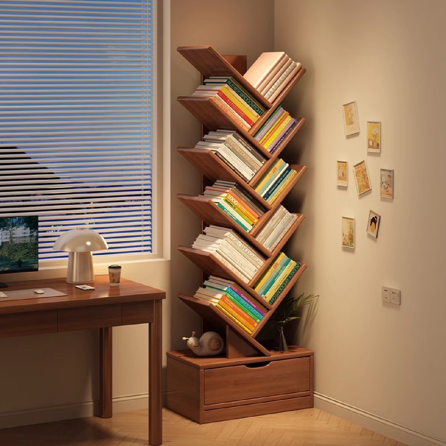 树形书架置物架落地储物柜家用客厅柜子简易窄柜小书柜靠墙边收纳