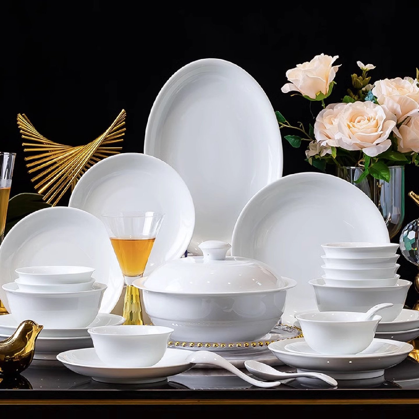 高档釉下彩餐具套装景德镇高白瓷简约家用陶瓷碗碟盘乔迁新居碗具,洗护清洁剂/卫生巾/纸/香薰,商用空气治理/芳香用品,淘宝优惠券,粉丝福利购,淘宝优惠卷