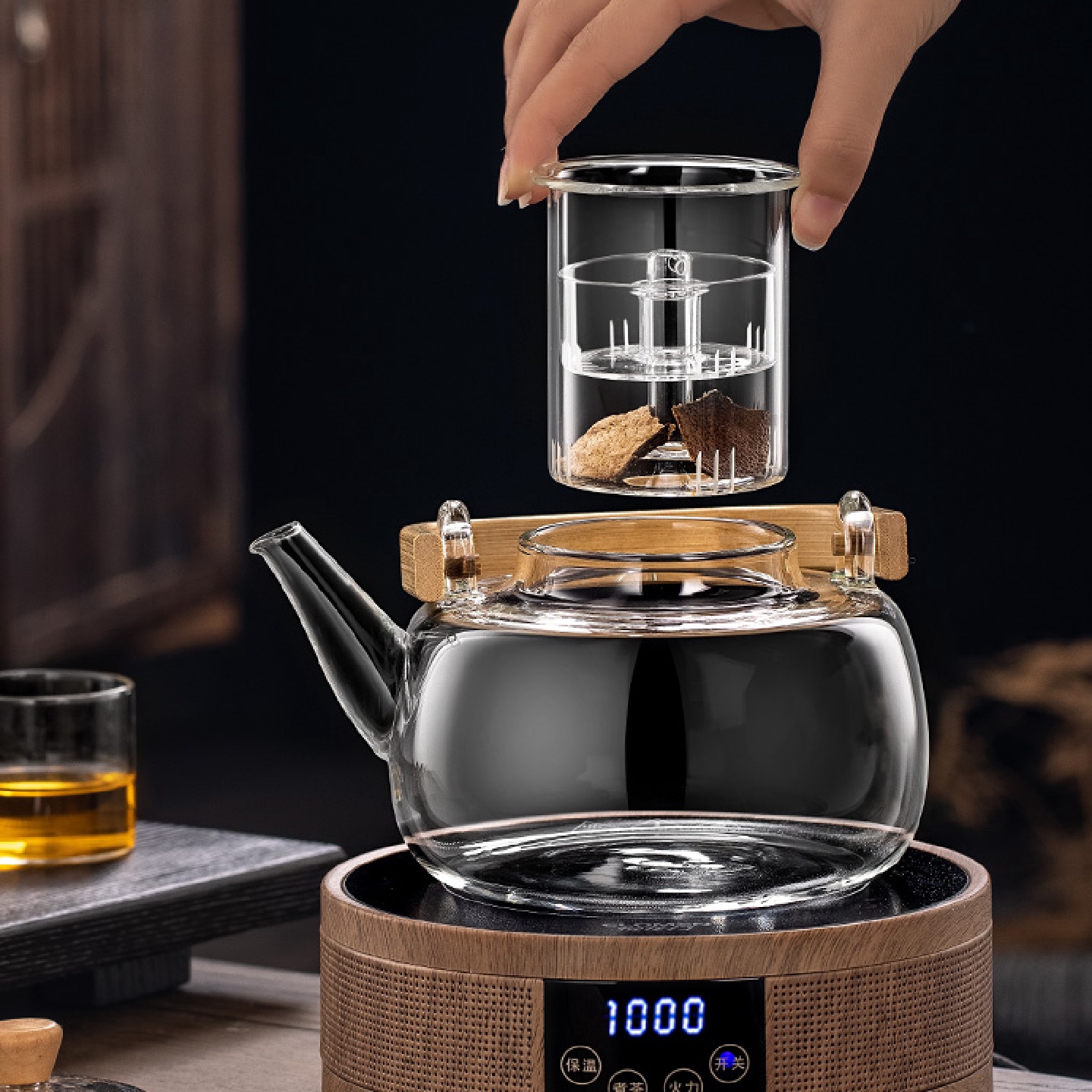 2024新款电陶炉煮茶器蒸煮一体耐高温玻璃泡茶家用茶具烧水壶套装