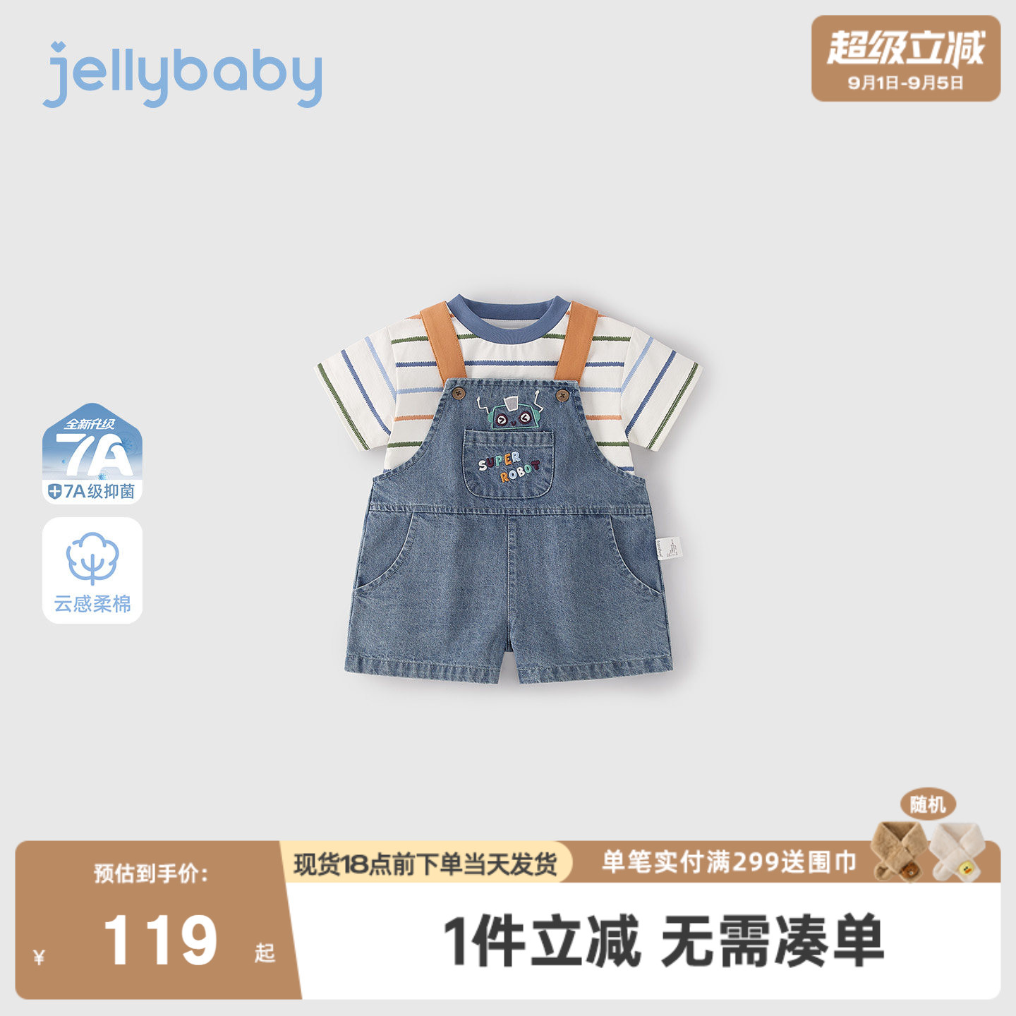 小童两件套2026新款宝宝条纹短袖男童背带裤休闲儿童套装夏季男孩图片