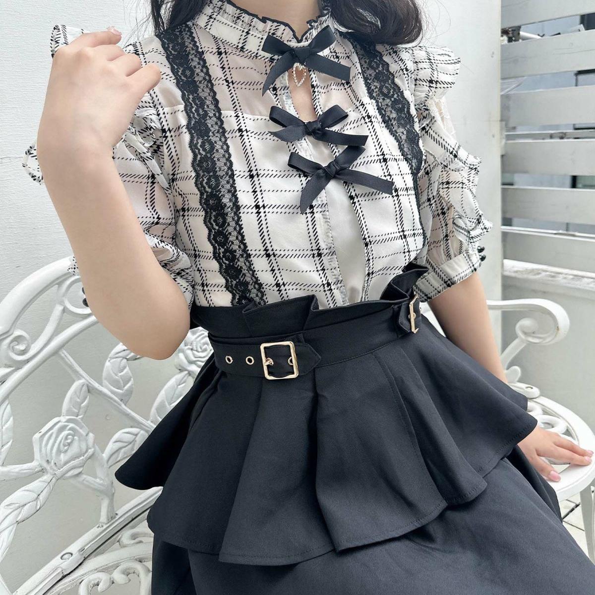优爱萝莉塔新款三重蝴蝶结女士蕾衬衫