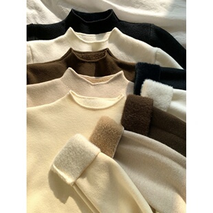 极简风加厚一体绒半高领毛衣女士保暖针织衫 柔软舒适 多色上衣女装