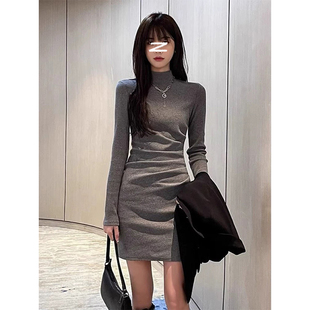 灰色针织连衣裙女装 裙子韩系内搭轻熟御姐风包臀裙 秋冬包臀修身