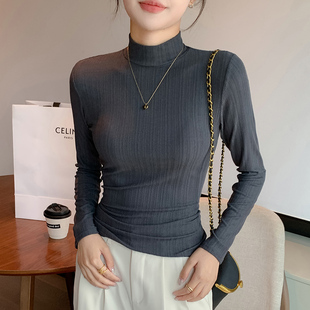 2024新款 薄款 简约洋气百搭中领上衣 女秋冬内搭春秋季 半高领打底衫