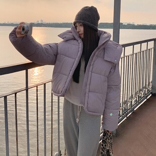 新款 2025年冬季 保暖面包服外套 宽松立领连帽加厚棉服女短款 韩版