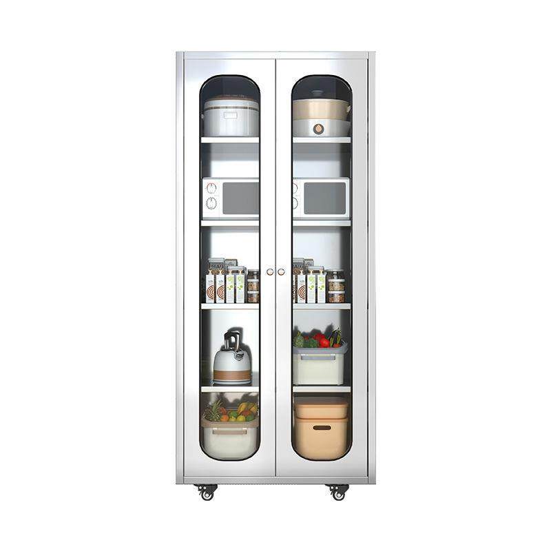 304不锈钢加厚碗柜网门家用餐边柜厨房锅具多层收纳柜带抽屉橱柜