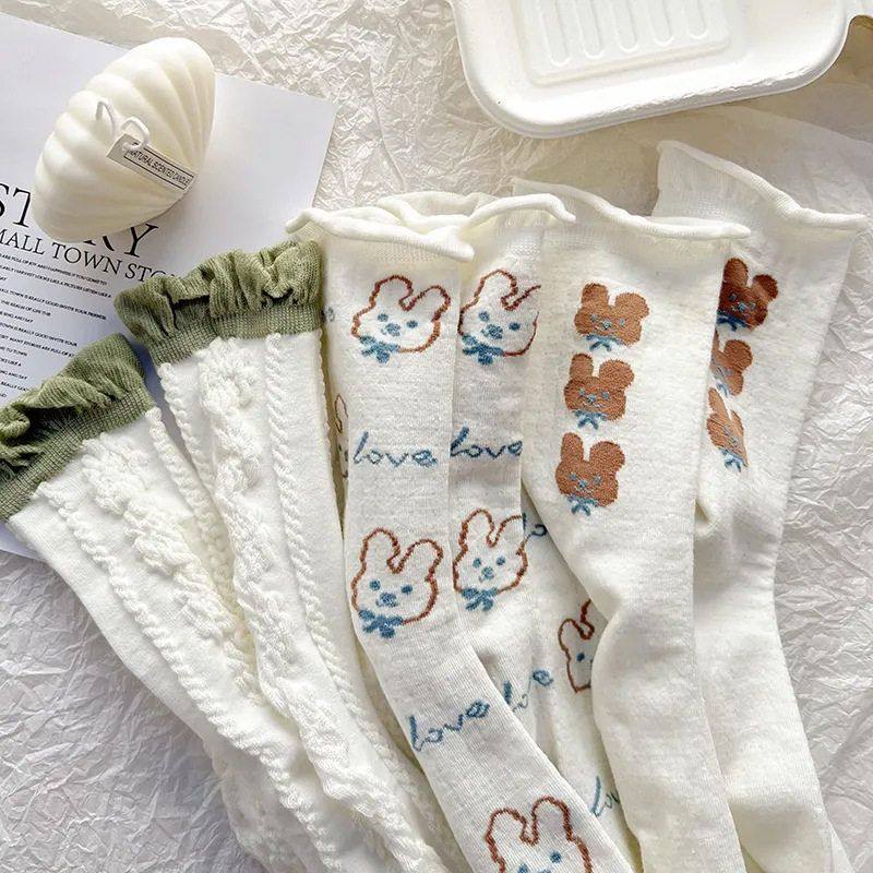 绿色系袜子女花边口长袜夏季薄款透气中筒袜小清新ins潮jk堆堆袜,女士内衣/男士内衣/家居服,长筒袜,淘宝优惠券,粉丝福利购,淘宝优惠卷