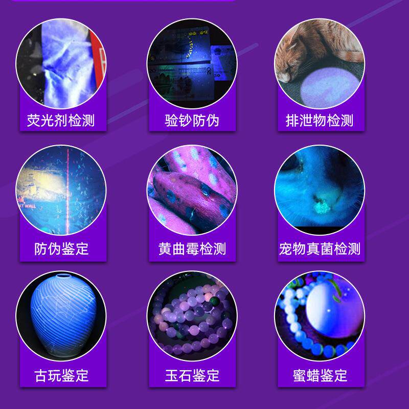 紫光灯验钞灯古董玉石荧光剂检测波尔多液检测猫藓灯充电手电筒