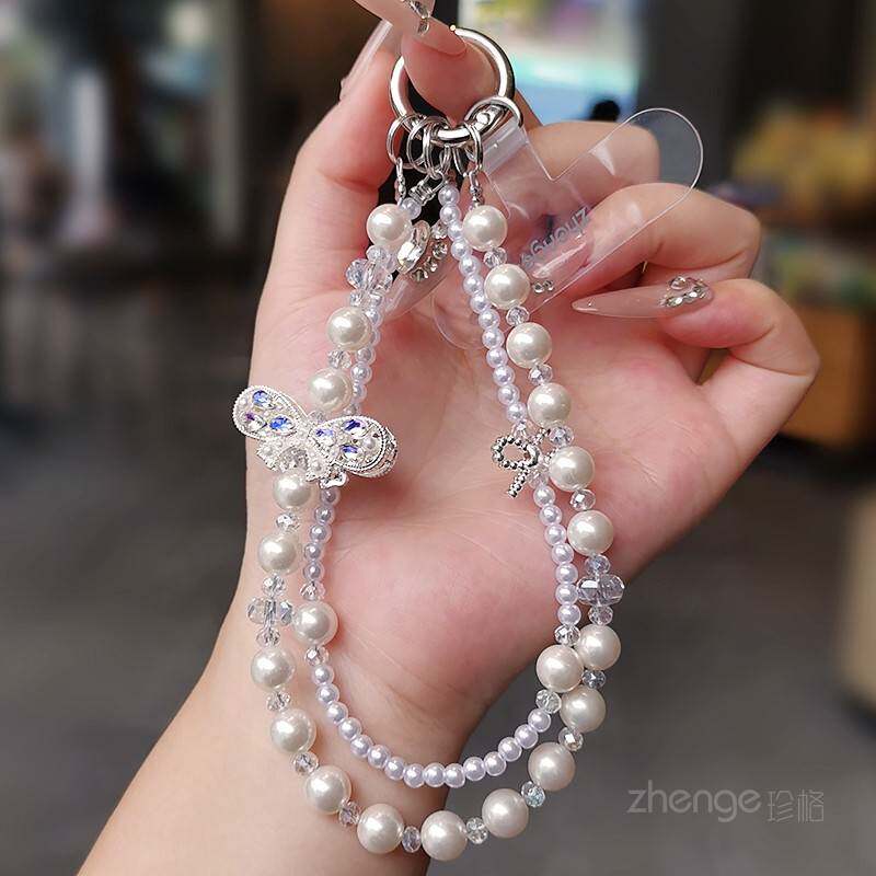 珍珠手机挂绳ins女时尚手腕水晶挂式饰品精致手工串珠短款户外旅