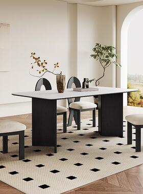 实木餐桌法式复古家用小户型饭桌意式中古风进口定制白色岩板餐桌