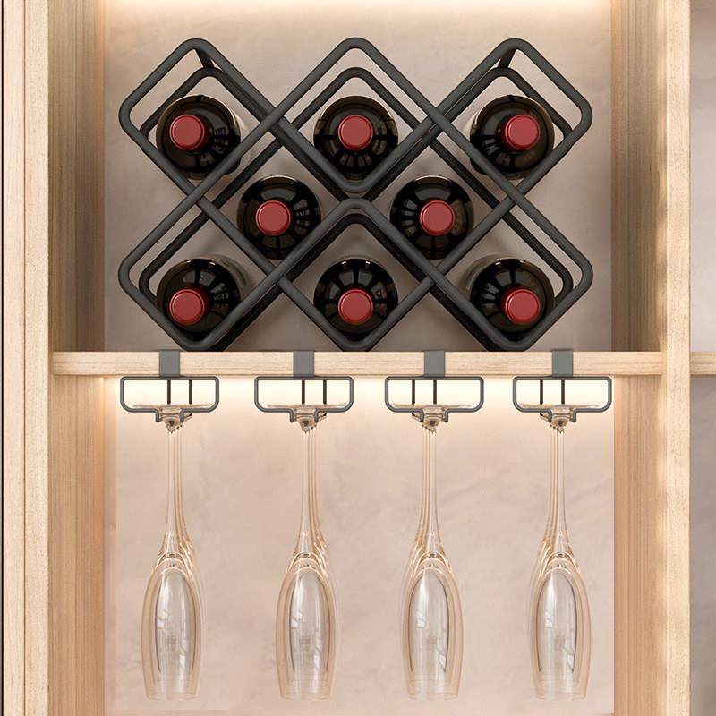 红酒瓶置物架陈列展示架斜放葡萄酒架子摆件酒杯架倒挂餐柜酒架