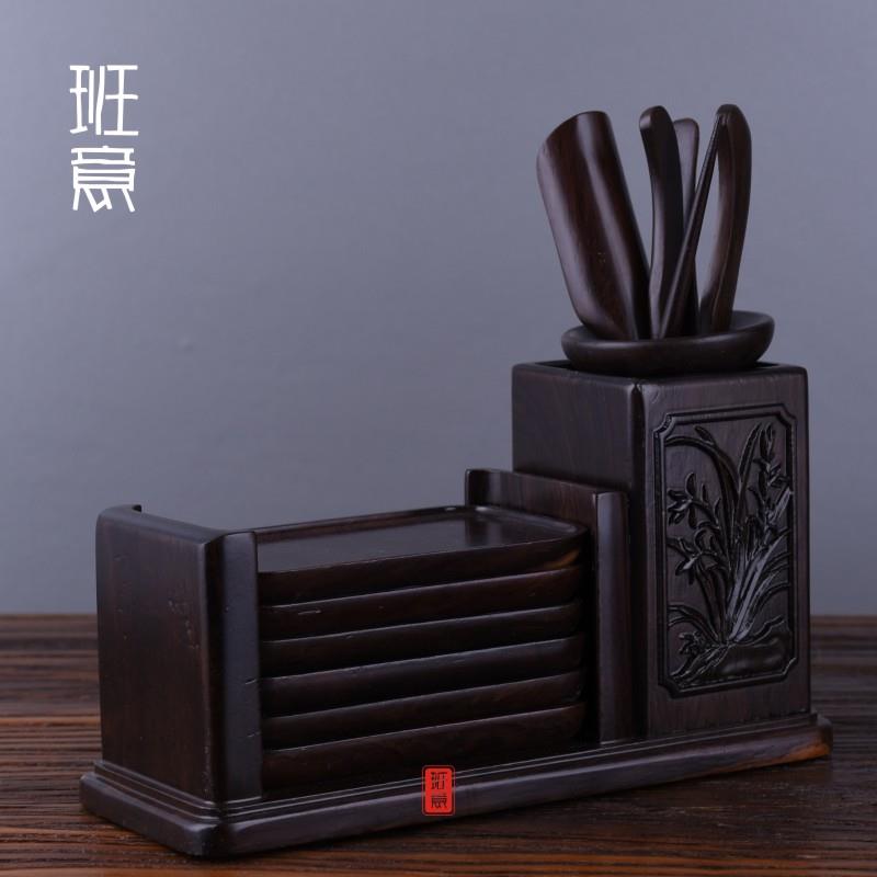班意黑檀木茶道六君子组合套装实木茶具配件茶艺六件套带杯垫包邮