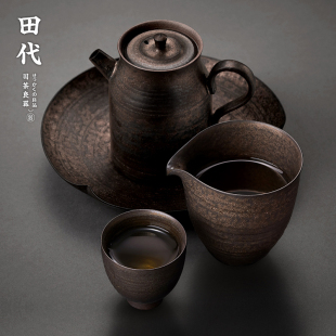复古风轻奢茶具套装 黑陶鎏金公道杯 功夫茶道分茶器茶海匀杯公杯