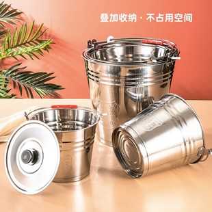 大容量家用油桶储水酒店小铁桶圆桶 正304不锈钢桶带盖水桶手提式