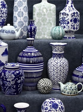 孤品大集合-古风装饰青花瓷花瓶仿古插花花瓶高温瓷花盆陶瓷摆件