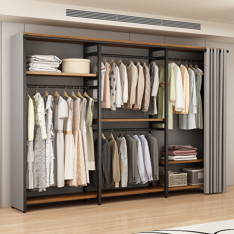 开 放式组合衣柜卧室家用防尘挂衣架金属落地衣架步入式衣帽间架