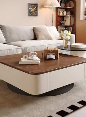 黑色岩板茶几现代简约方形收藏78人高级40家用客厅轻奢中古风