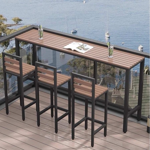 户外塑木桌椅组合露天阳台长条桌室外防腐防晒高脚组合桌