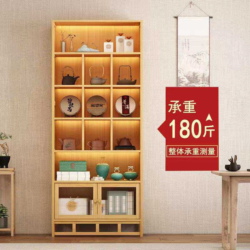 新中式非实木博古架茶室背景置物架多宝阁架商用隔断款带灯展示柜