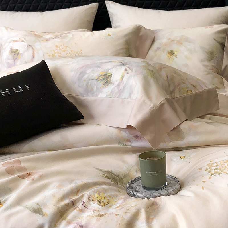 25春轻奢美式100S长绒棉四件套全棉贡缎数码印花纯棉裸睡被套床品