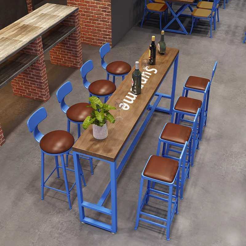 复古实木吧台桌椅组合酒吧长条桌窄桌便利店奶茶店咖啡厅靠墙吧桌