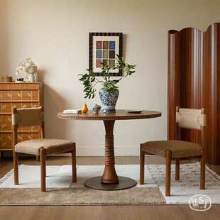 柿子生活随时餐椅复古中古高级实木单椅小户型靠背椅客厅餐厅阳台