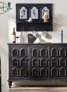 欧式宫廷风黑色入户玄关柜复古餐厅装饰柜子中古咖啡柜实木茶水柜