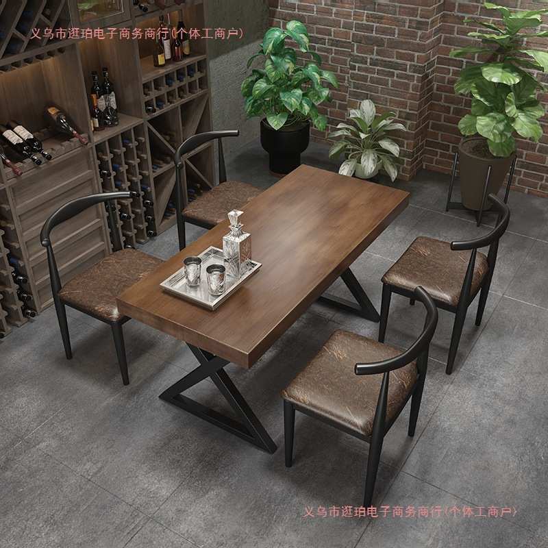 复古工业风清吧网红餐饮桌椅组合奶茶店酒吧餐厅咖啡烧烤铁艺桌子
