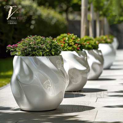 玻璃钢花盆户外商场酒店组合花器椭圆花盆创意落地摆件美陈大花瓶