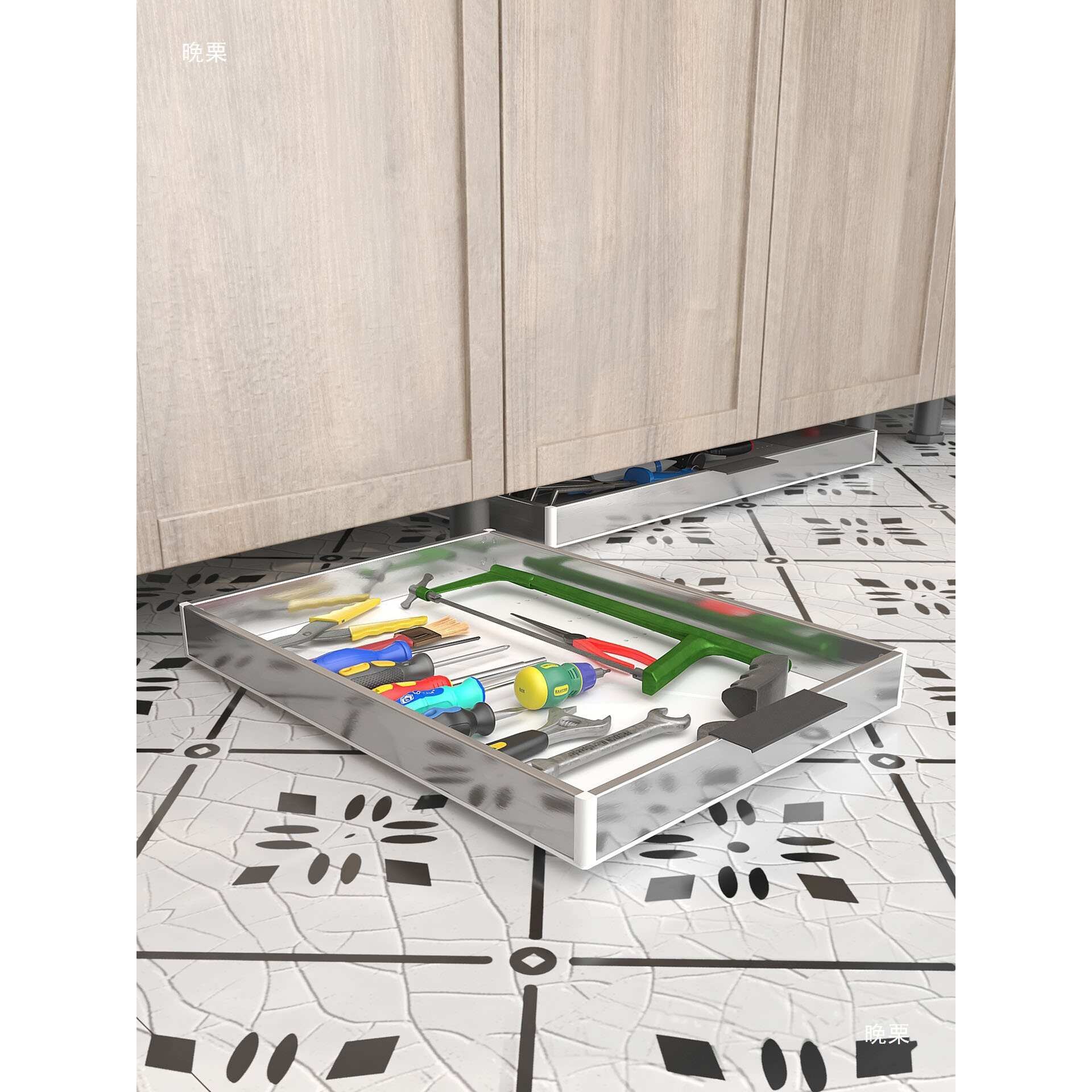 柜子底改造收纳托盘带万向轮收纳盒踢脚抽橱柜厨房新款耐摔转角柜