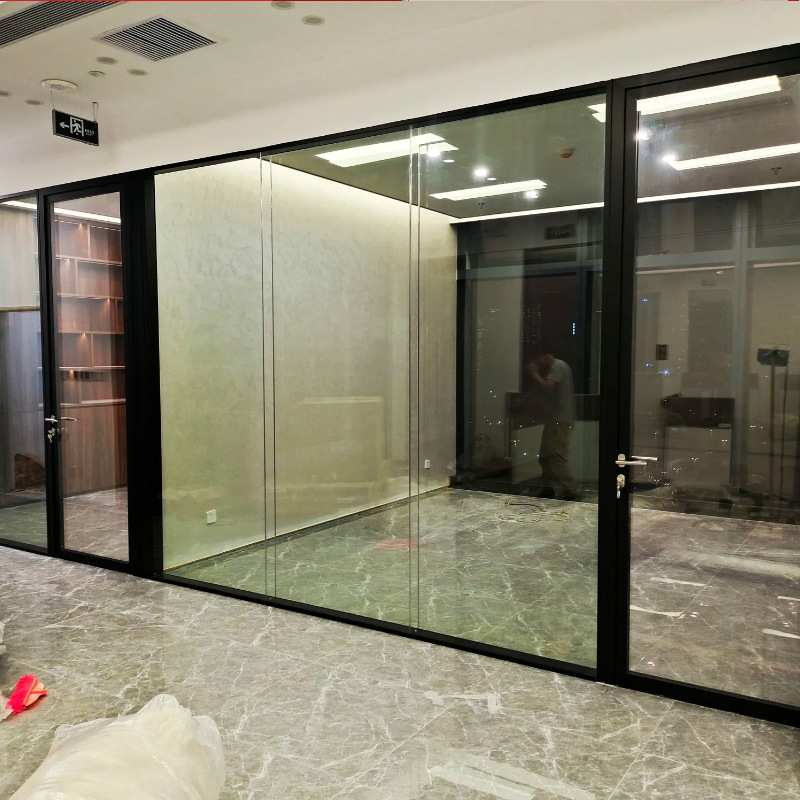 广州佛山办公室玻璃隔断墙中空百叶单双玻固定铝合金屏风隔断隔音