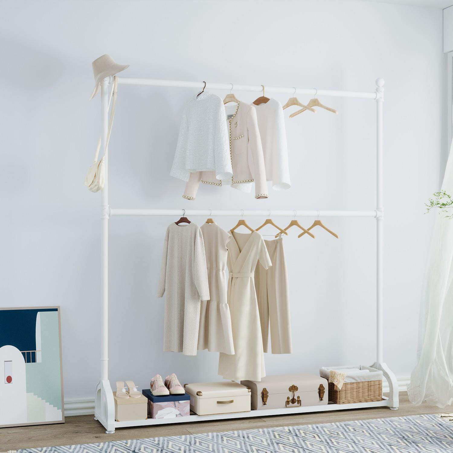 双层落地衣架卧室挂衣架轻奢高级简易衣架挂衣家用铁艺衣帽架双杆