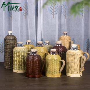 手工竹编开水瓶热水壶复古文艺家用持久保温玻璃内胆茶室紫竹暖壶