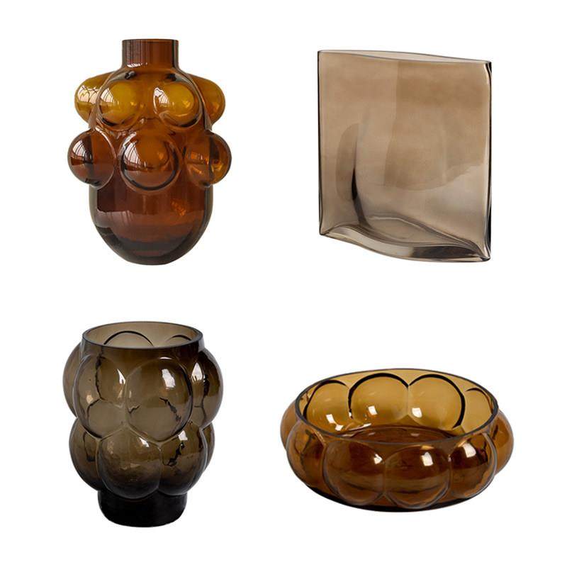 现代轻奢泡泡珠圆点咖色玻璃花器花瓶摆件家居客厅酒店果盘装饰品,家居饰品,装饰摆件,淘宝优惠券,粉丝福利购,淘宝优惠卷