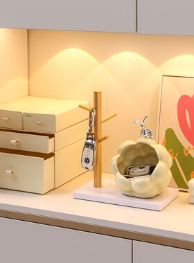 玄关抽屉式收纳盒奶油风入户门钥匙收纳摆件鞋柜装饰品乔迁送礼物