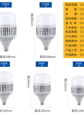 LED大功率节能灯泡e27e40螺口超亮80W100w150W200w瓦工厂灯220v