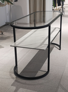 服装店道具落地高端中岛展示台个性铁艺金属高低台网红卧室黑色