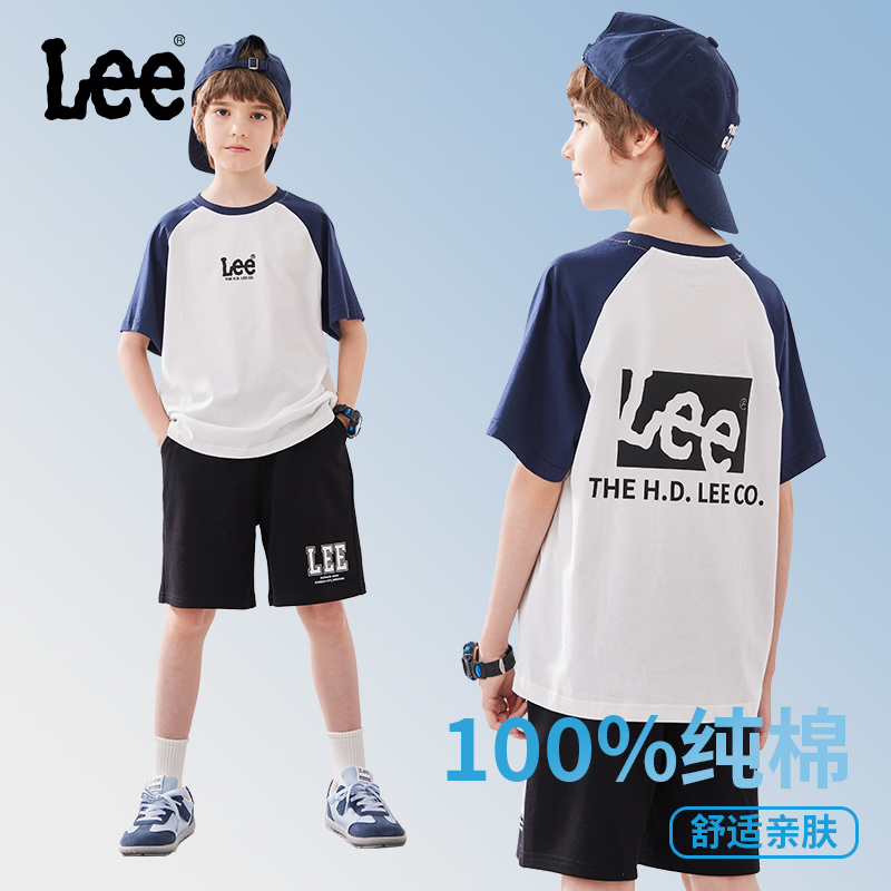 Lee童装男童短袖t恤2025新款儿童夏季纯棉撞色插肩袖男孩潮流半袖