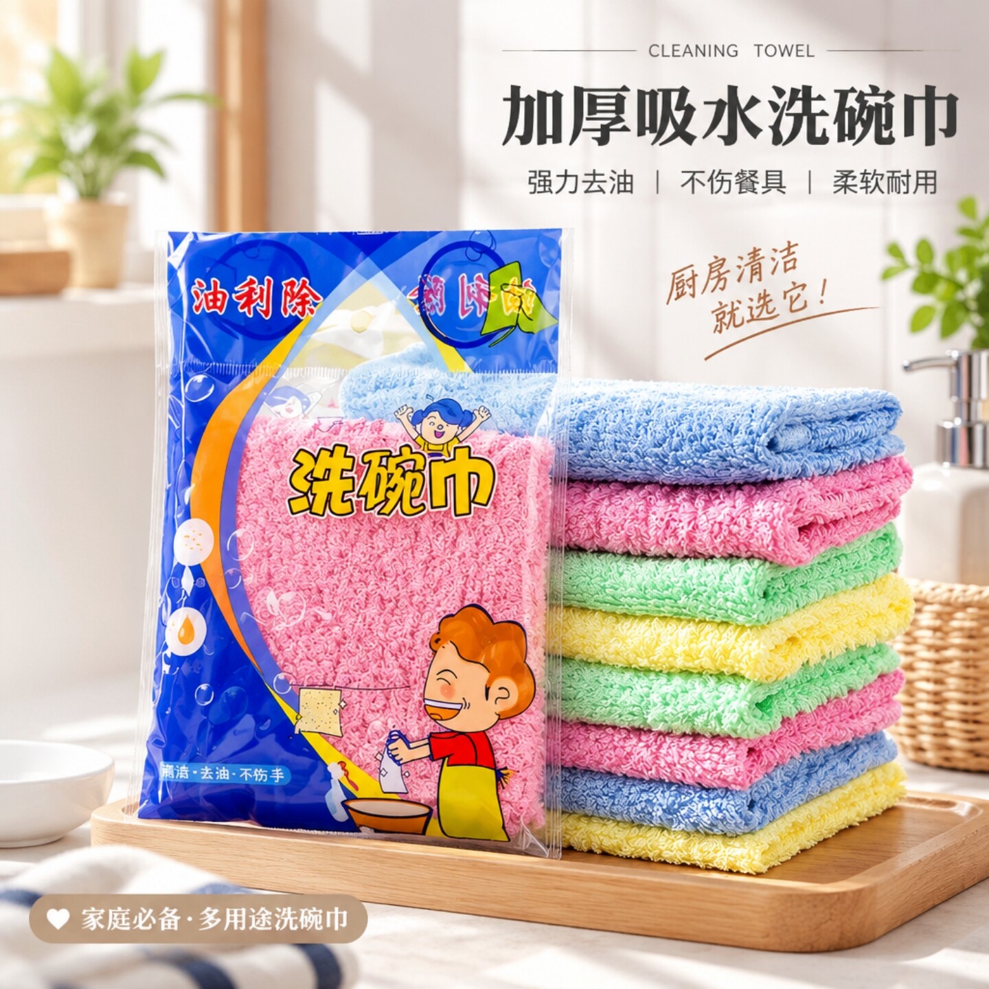 油利除洗碗巾竹木纤维不沾油污抹布吸水不掉毛厨房强力去油小抹布