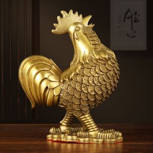 宝鸡家居摆件金鸡报晓客厅 铜器十二生肖鸡工艺品金钱黄铜公鸡元