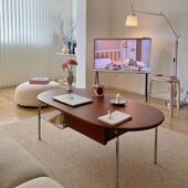 日式 椭圆形茶几客厅家用小户型不锈钢沙发网红桌子中古覆古茶桌台