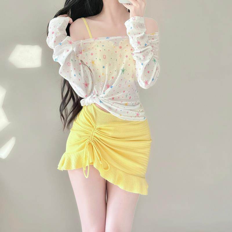 泳衣女款高级感分体比基尼三件套长袖罩衫保守显瘦绝美裙式泡温泉