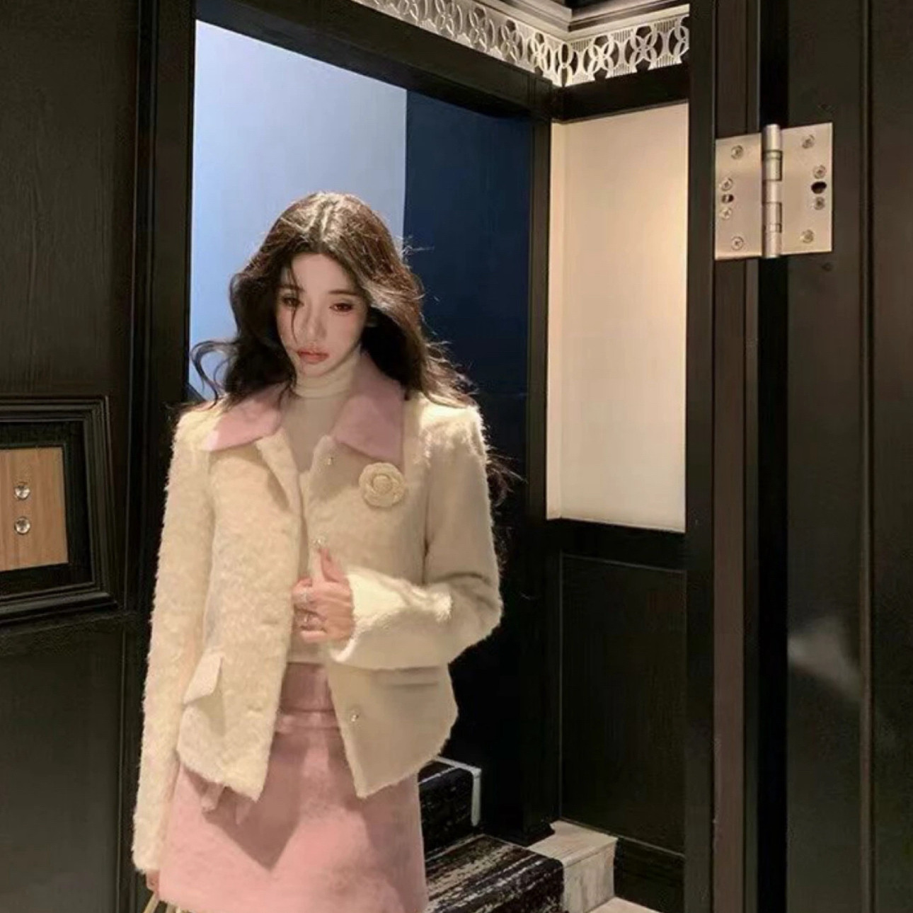 毛领毛呢加厚羽绒服+蝴蝶结A字短裙半身裙套装(配可拆卸胸花),女装/女士精品,时尚套装,淘宝优惠券,粉丝福利购,淘宝优惠卷