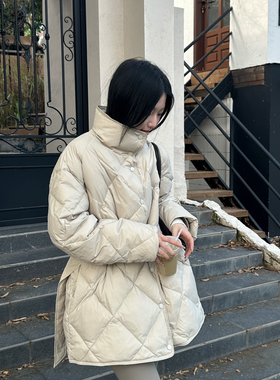 BEFORE SUNSET 日落-025冬上新时尚立领菱形格泡芙羽绒服(配腰带)